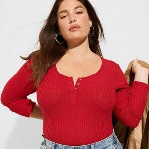 NWOT Torrid Waffle Snap Henley Long Sleeve Tee  Red  5x
